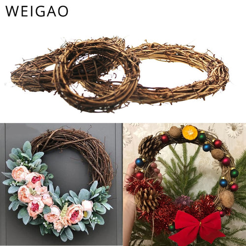 WEIGAO 10-30cm Xmas Home Decor Natural Rattan Wreath Christmas Wreath Crafts Happy Christmas Decoration Spring Wedding Wreath